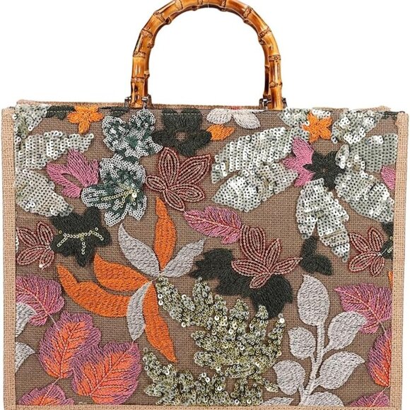 Handbags - Sequin Embroidered Woven Tote Bag Womens Summer Beach Shoulder Handbag